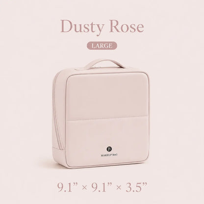 Waterproof Leather Makeup Bag for Travel, Clean Girl Vanity Organizer with Luggage Strap