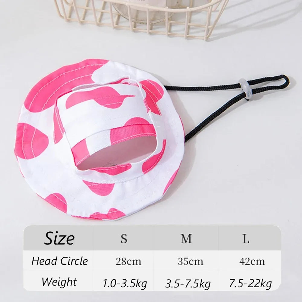 Adjustable Ear Exposed Pet Bucket Hat Summer Sun Hat Cute Print for Small Medium Large Dogs Cats Puppy Pet Accessories