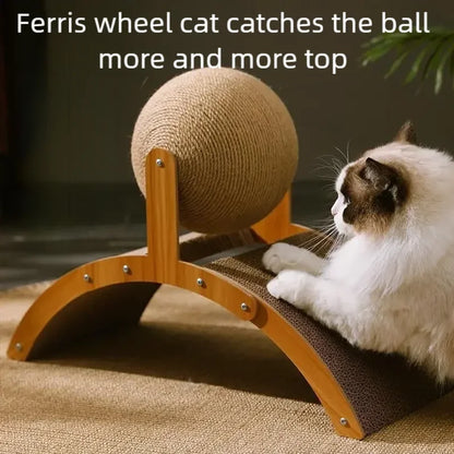 2 in 1 Wooden Cat Scratching Ball Sisal Scratch Board Durable Grinding Paw Toy Solid Wood Scraper for Cats Kittens Pet Supplies