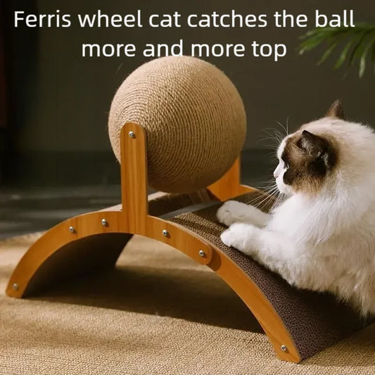 2 in 1 Wooden Cat Scratching Ball Sisal Scratch Board Durable Grinding Paw Toy Solid Wood Scraper for Cats Kittens Pet Supplies