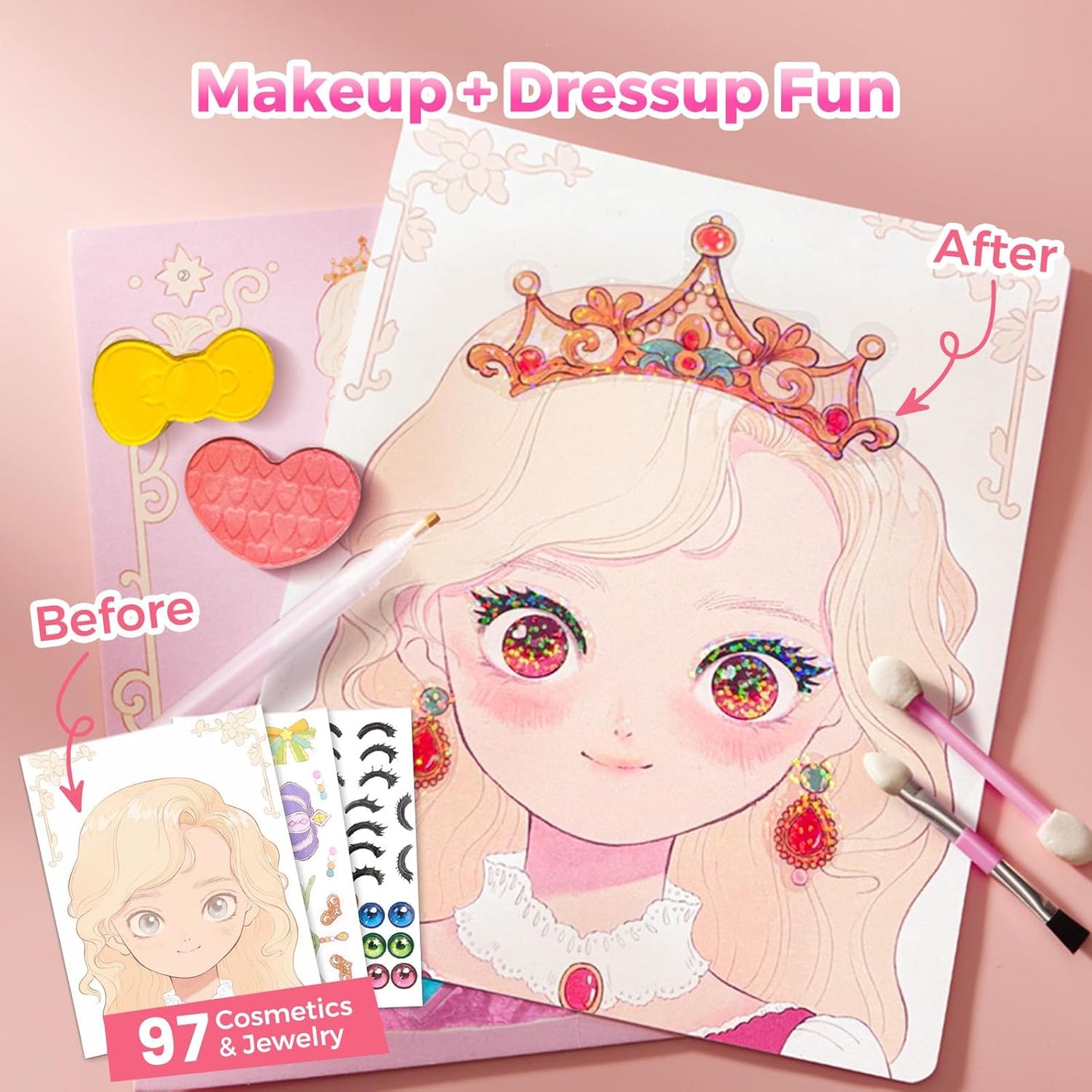 4 in 1 Princess Art Craft Kits, Foil Crafts Art Fun & Gem Painting, Makeup Diamond DIY Activity, Dress up Sticker Books,Travel Toys, Ideal Toys for Girls Ages 6 7 8+ Years Old