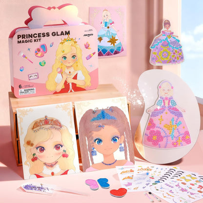 4 in 1 Princess Art Craft Kits, Foil Crafts Art Fun & Gem Painting, Makeup Diamond DIY Activity, Dress up Sticker Books,Travel Toys, Ideal Toys for Girls Ages 6 7 8+ Years Old