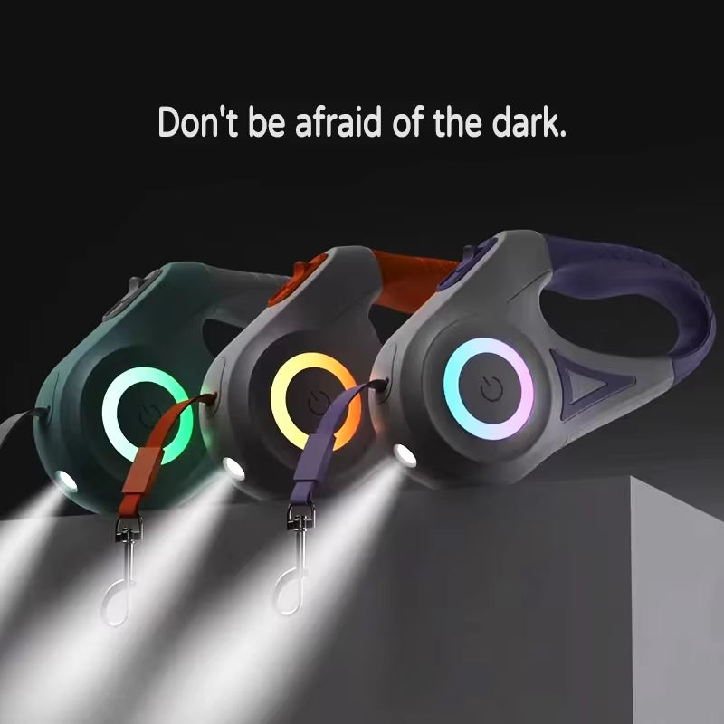 LED Retractable Dog Leash with Light for Puppies Small Medium Big Dogs Cats Pet Harness Straps Collar Accessories 3M 5M Roulette