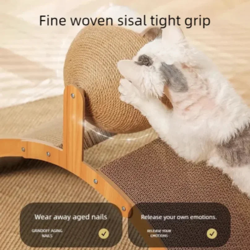 2 in 1 Wooden Cat Scratching Ball Sisal Scratch Board Durable Grinding Paw Toy Solid Wood Scraper for Cats Kittens Pet Supplies