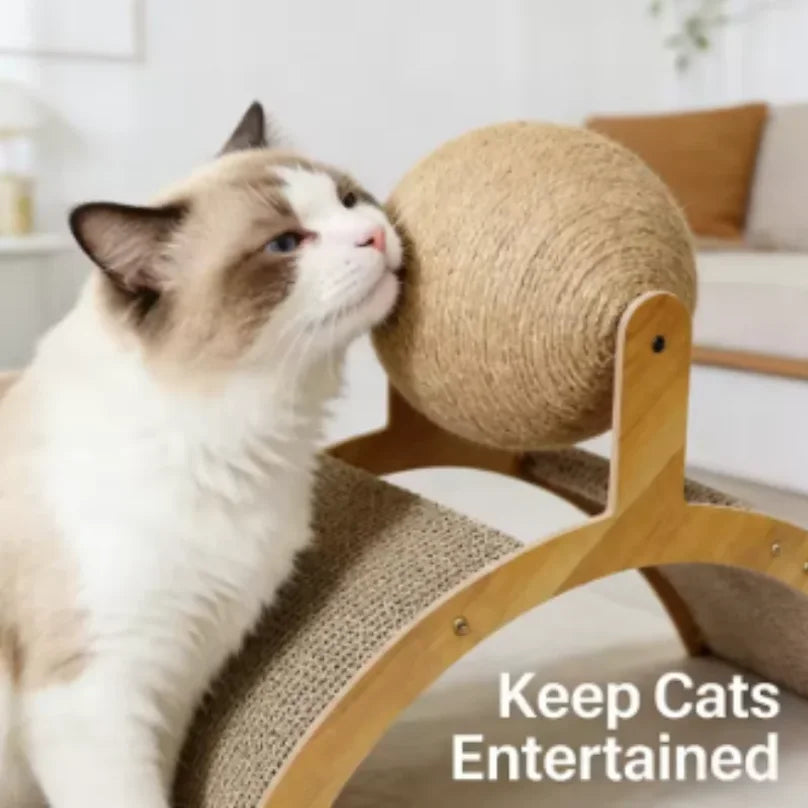 2 in 1 Wooden Cat Scratching Ball Sisal Scratch Board Durable Grinding Paw Toy Solid Wood Scraper for Cats Kittens Pet Supplies