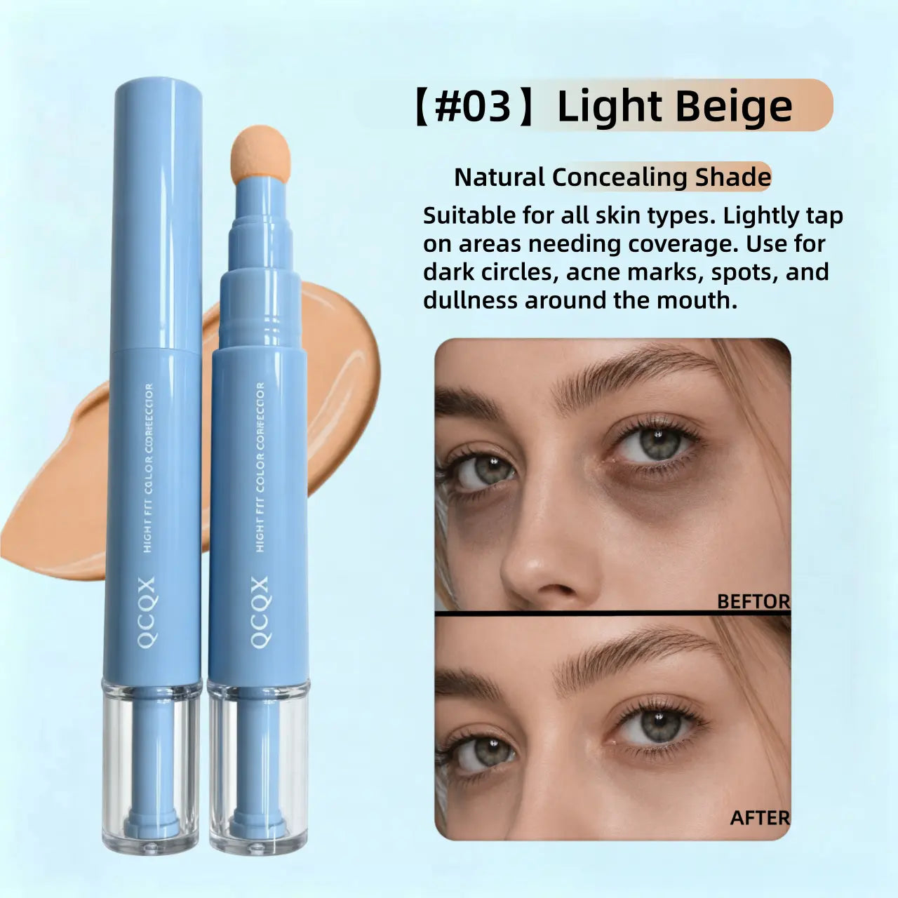 【Qcqx】Dual-Effect Concealer & Foundation Eye Concealer - 24-Hour Long-Lasting,High-Coverage Matte Finish.Korean Pressed Powder Foundation for a Flawless Complexion. Covers Acne Marks, Sculpts the Nose, and Nourishes the Skin.