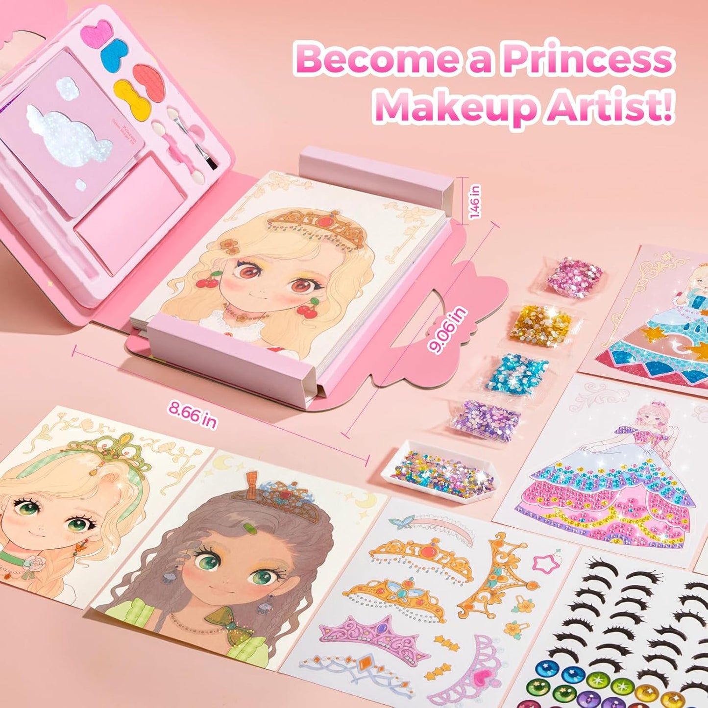 4 in 1 Princess Art Craft Kits, Foil Crafts Art Fun & Gem Painting, Makeup Diamond DIY Activity, Dress up Sticker Books,Travel Toys, Ideal Toys for Girls Ages 6 7 8+ Years Old