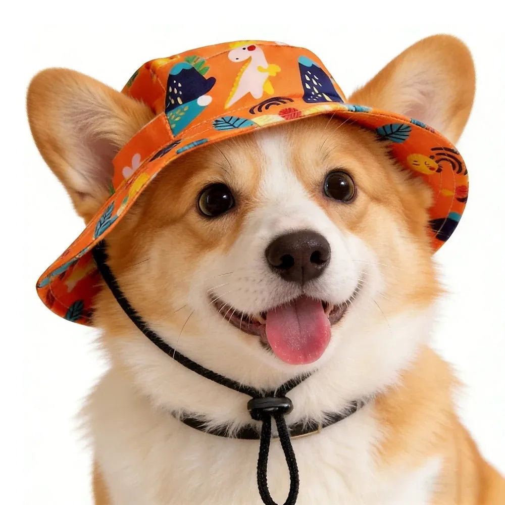 Adjustable Ear Exposed Pet Bucket Hat Summer Sun Hat Cute Print for Small Medium Large Dogs Cats Puppy Pet Accessories