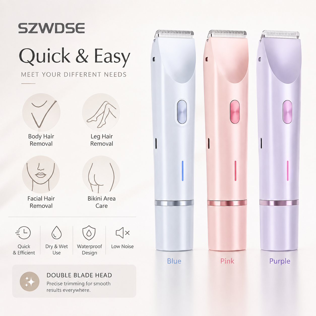 Nuvel™, SilkTouch, Depiladora Facial y Corporal de Doble Cabezal, Piel suave, precisa y sin esfuerzo. Diseñada para una depilación cómoda en seco o húmedo, con cabezales flotantes que se adaptan suavemente a cada zona del cuerpo.