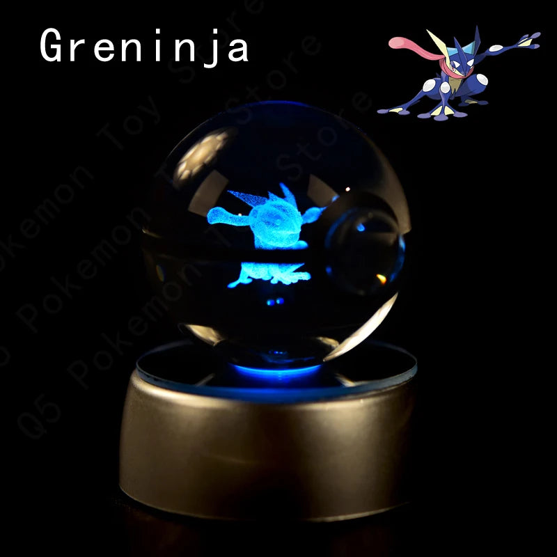 Pokemon Crystal Ball 3D Pikachu Mewtwo Gengar Pokeball 3D Night Light Lamp Glass Statue Pokemon Crystal Ball Kids Birthday Gift