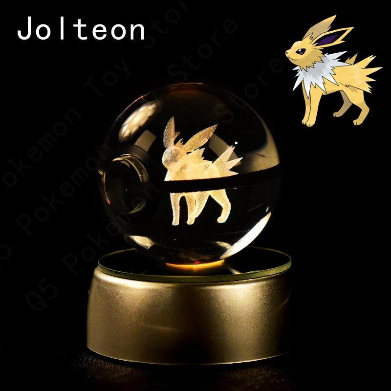 Pokemon Crystal Ball 3D Pikachu Mewtwo Gengar Pokeball 3D Night Light Lamp Glass Statue Pokemon Crystal Ball Kids Birthday Gift