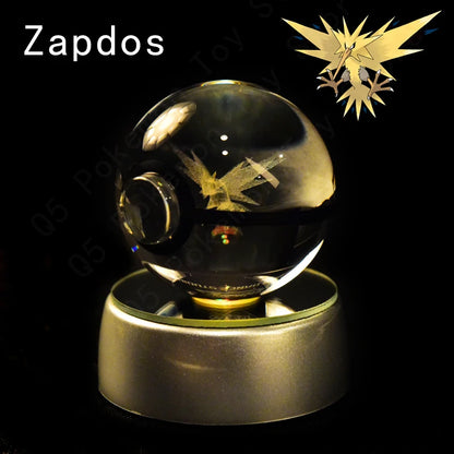 Pokemon Crystal Ball 3D Pikachu Mewtwo Gengar Pokeball 3D Night Light Lamp Glass Statue Pokemon Crystal Ball Kids Birthday Gift