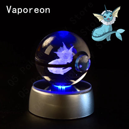 Pokemon Crystal Ball 3D Pikachu Mewtwo Gengar Pokeball 3D Night Light Lamp Glass Statue Pokemon Crystal Ball Kids Birthday Gift