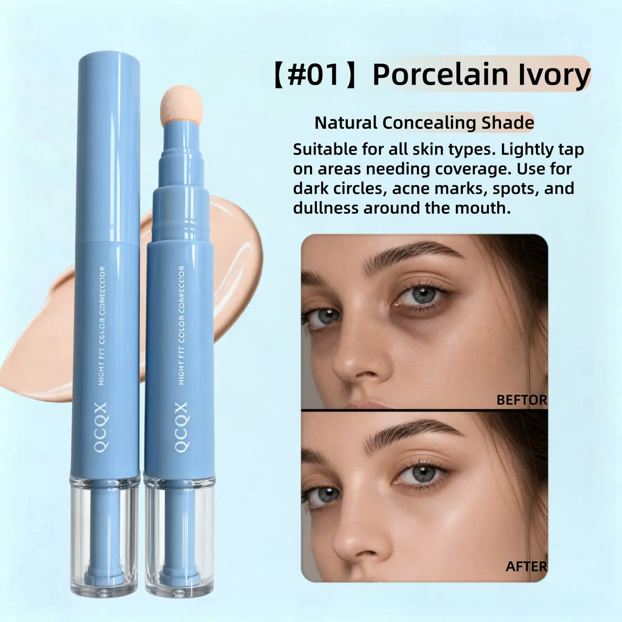 【Qcqx】Dual-Effect Concealer & Foundation Eye Concealer - 24-Hour Long-Lasting,High-Coverage Matte Finish.Korean Pressed Powder Foundation for a Flawless Complexion. Covers Acne Marks, Sculpts the Nose, and Nourishes the Skin.