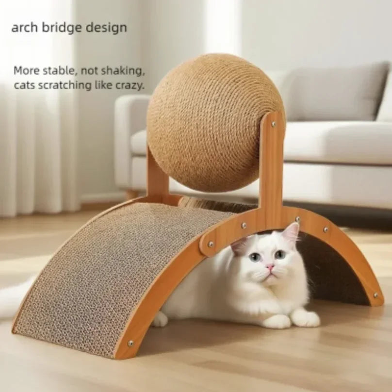 2 in 1 Wooden Cat Scratching Ball Sisal Scratch Board Durable Grinding Paw Toy Solid Wood Scraper for Cats Kittens Pet Supplies