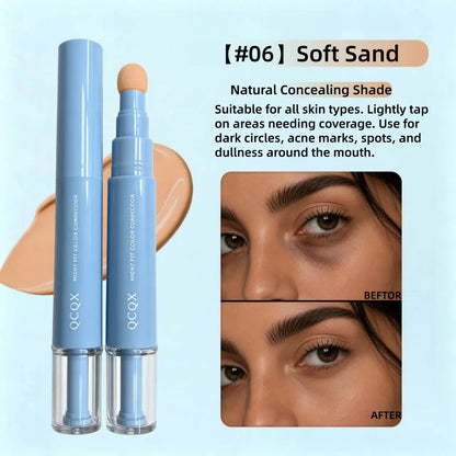 【Qcqx】Dual-Effect Concealer & Foundation Eye Concealer - 24-Hour Long-Lasting,High-Coverage Matte Finish.Korean Pressed Powder Foundation for a Flawless Complexion. Covers Acne Marks, Sculpts the Nose, and Nourishes the Skin.