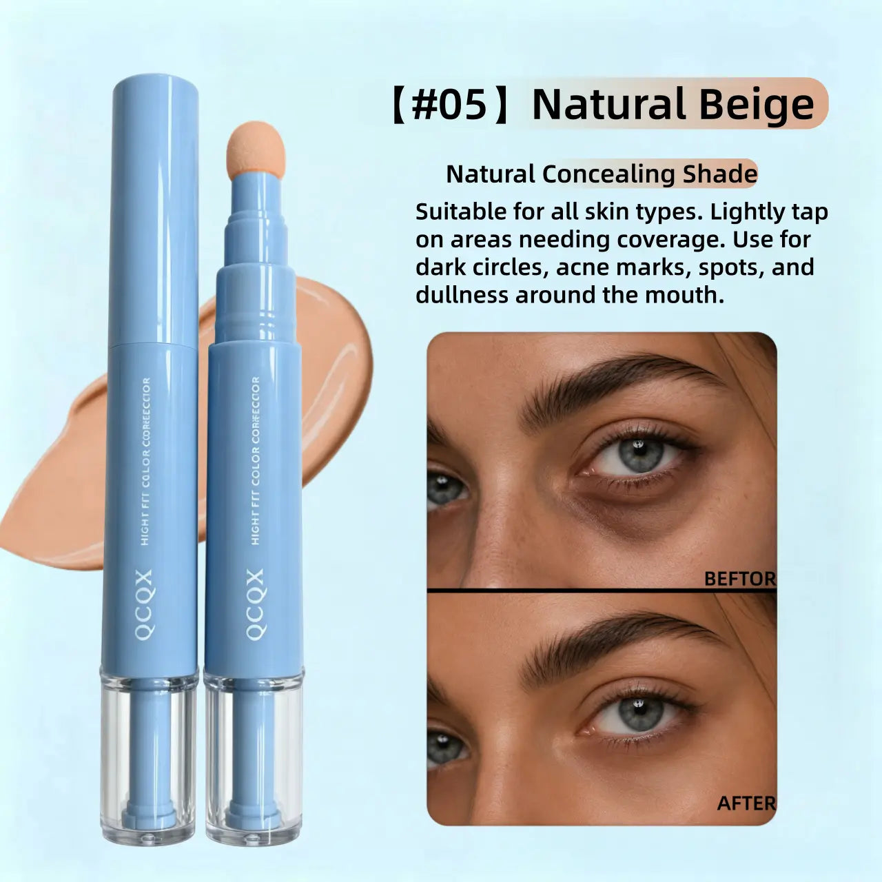 【Qcqx】Dual-Effect Concealer & Foundation Eye Concealer - 24-Hour Long-Lasting,High-Coverage Matte Finish.Korean Pressed Powder Foundation for a Flawless Complexion. Covers Acne Marks, Sculpts the Nose, and Nourishes the Skin.