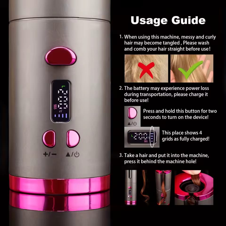 Rizador Automático Inalámbrico Nuvel™ | 4 Temperaturas, Giro 360° y Anti-Enredos