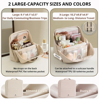 Waterproof Leather Makeup Bag for Travel, Clean Girl Vanity Organizer with Luggage Strap