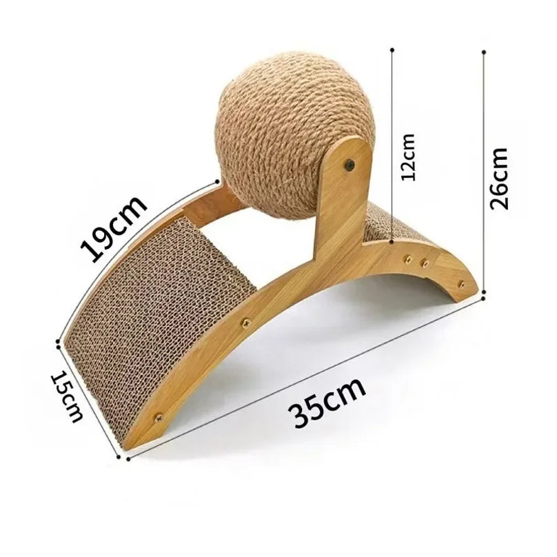 2 in 1 Wooden Cat Scratching Ball Sisal Scratch Board Durable Grinding Paw Toy Solid Wood Scraper for Cats Kittens Pet Supplies