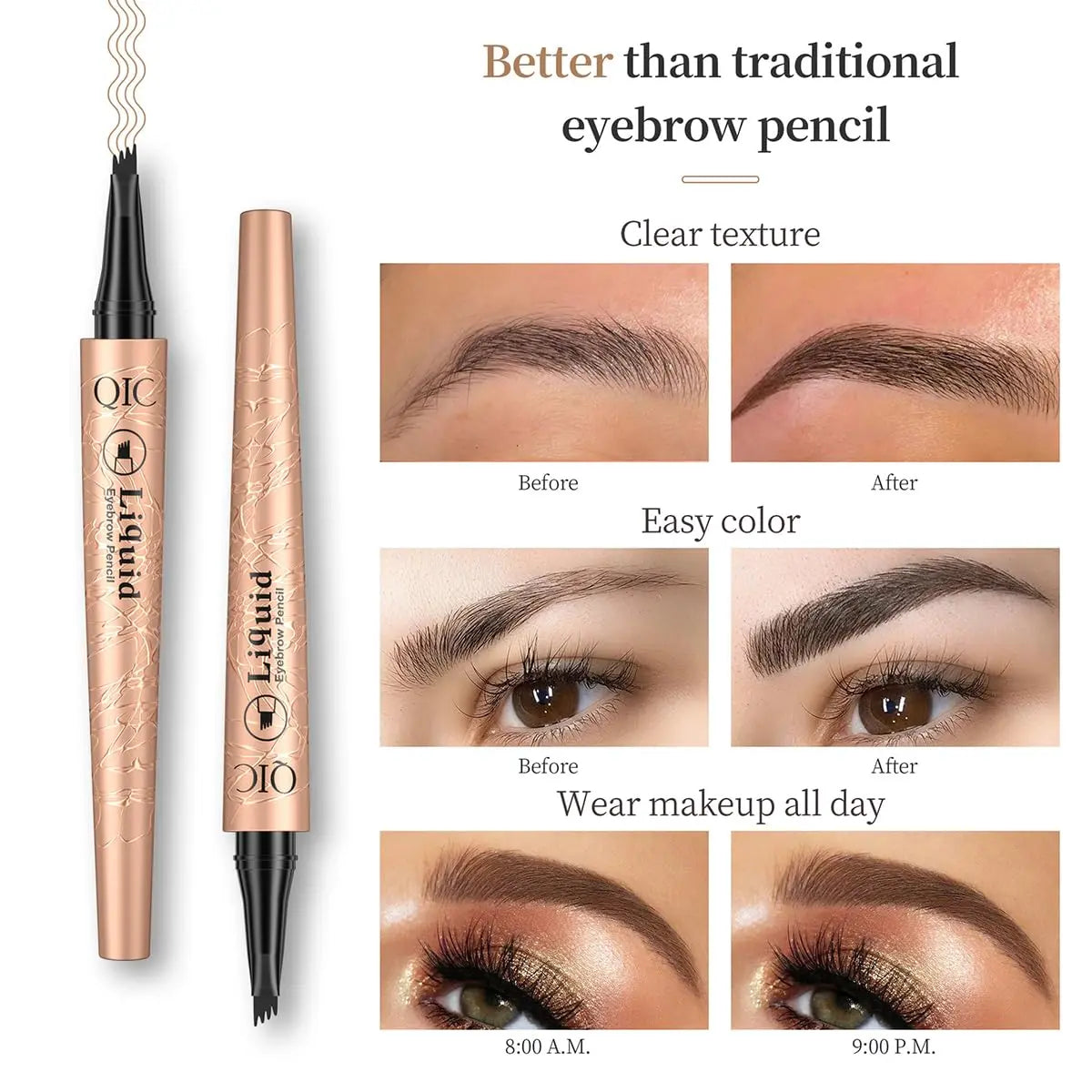 Eyebrow Pencil with Micro-Fork Tip Applicator,Long Lasting Eyebrow Pencil, Brow Styling Brush,Eye Brow Makeup Tool, Makeup Accessories