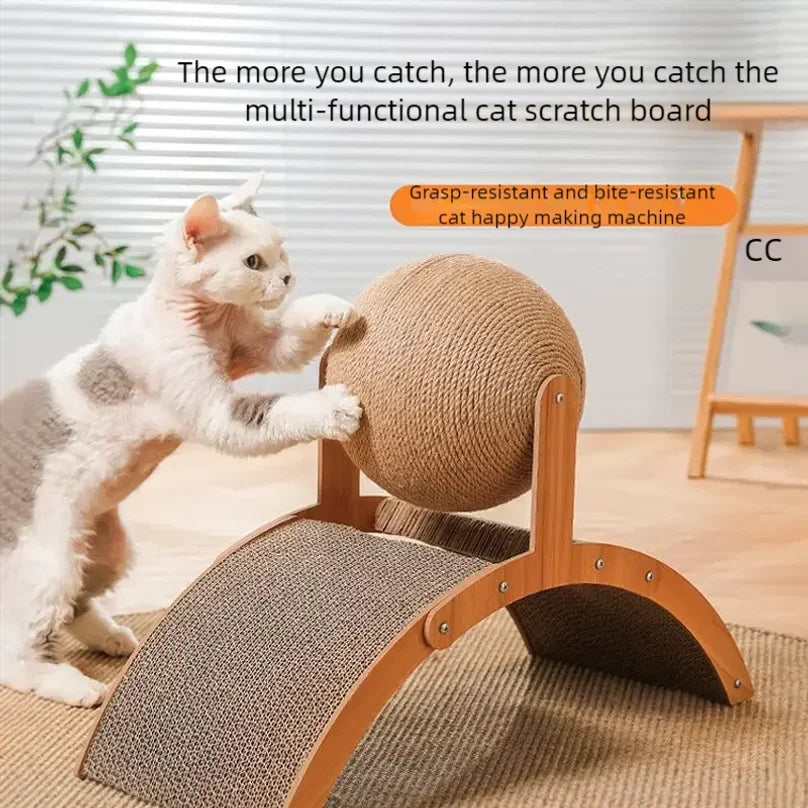 2 in 1 Wooden Cat Scratching Ball Sisal Scratch Board Durable Grinding Paw Toy Solid Wood Scraper for Cats Kittens Pet Supplies