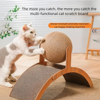 2 in 1 Wooden Cat Scratching Ball Sisal Scratch Board Durable Grinding Paw Toy Solid Wood Scraper for Cats Kittens Pet Supplies